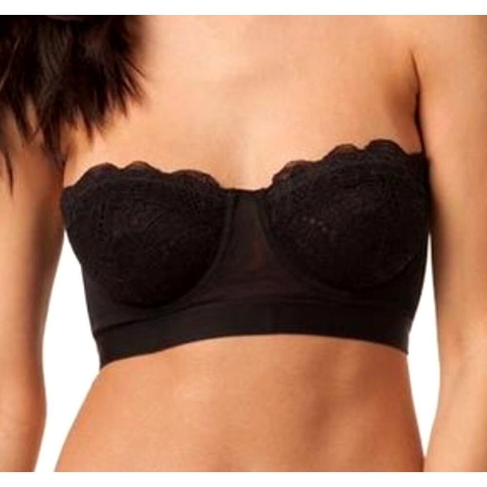 Lively NWT Jet Black Strapless Lace Bra Sz 38C Style 32221 Wirefree